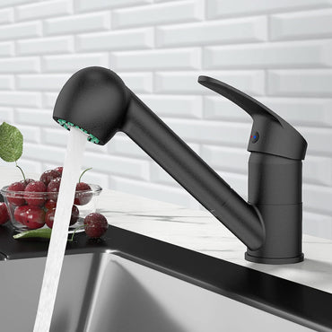 EUPYTE Schwarz Wasserhahn Küche Ausziehbar, Mischbatterie küchenarmatur 360° Schwenkbar für Küche, Einhebel Spültischarmatur Armatur mit 2 Strahlarten ( Brause/Sprudelwasser)