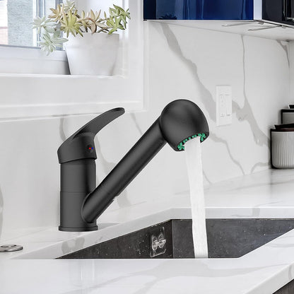 EUPYTE Schwarz Wasserhahn Küche Ausziehbar, Mischbatterie küchenarmatur 360° Schwenkbar für Küche, Einhebel Spültischarmatur Armatur mit 2 Strahlarten ( Brause/Sprudelwasser)