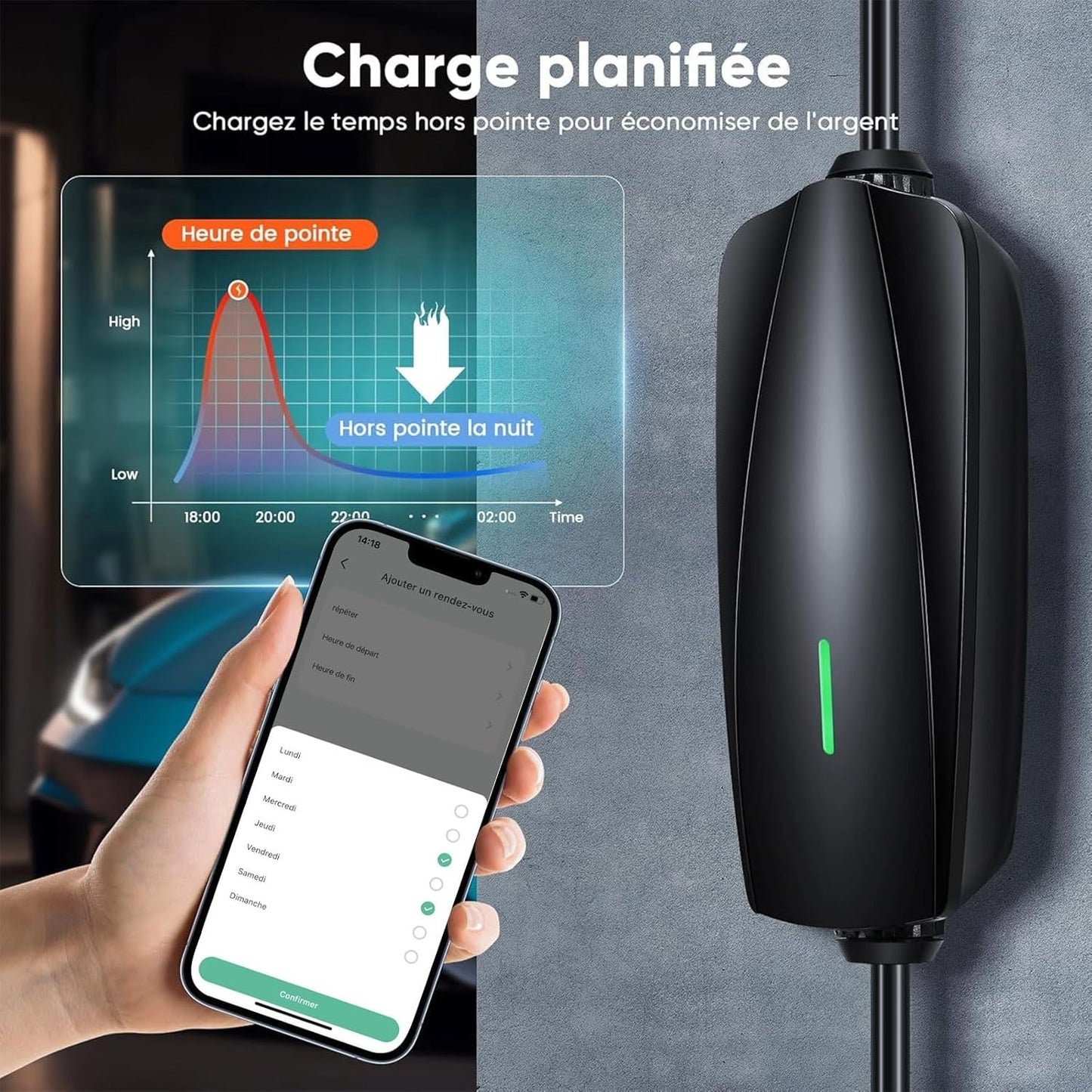 Evjuicion Ladegerät für Elektroauto, App, 6m, Schuko, 6-16AEV Ladegerät Typ 2