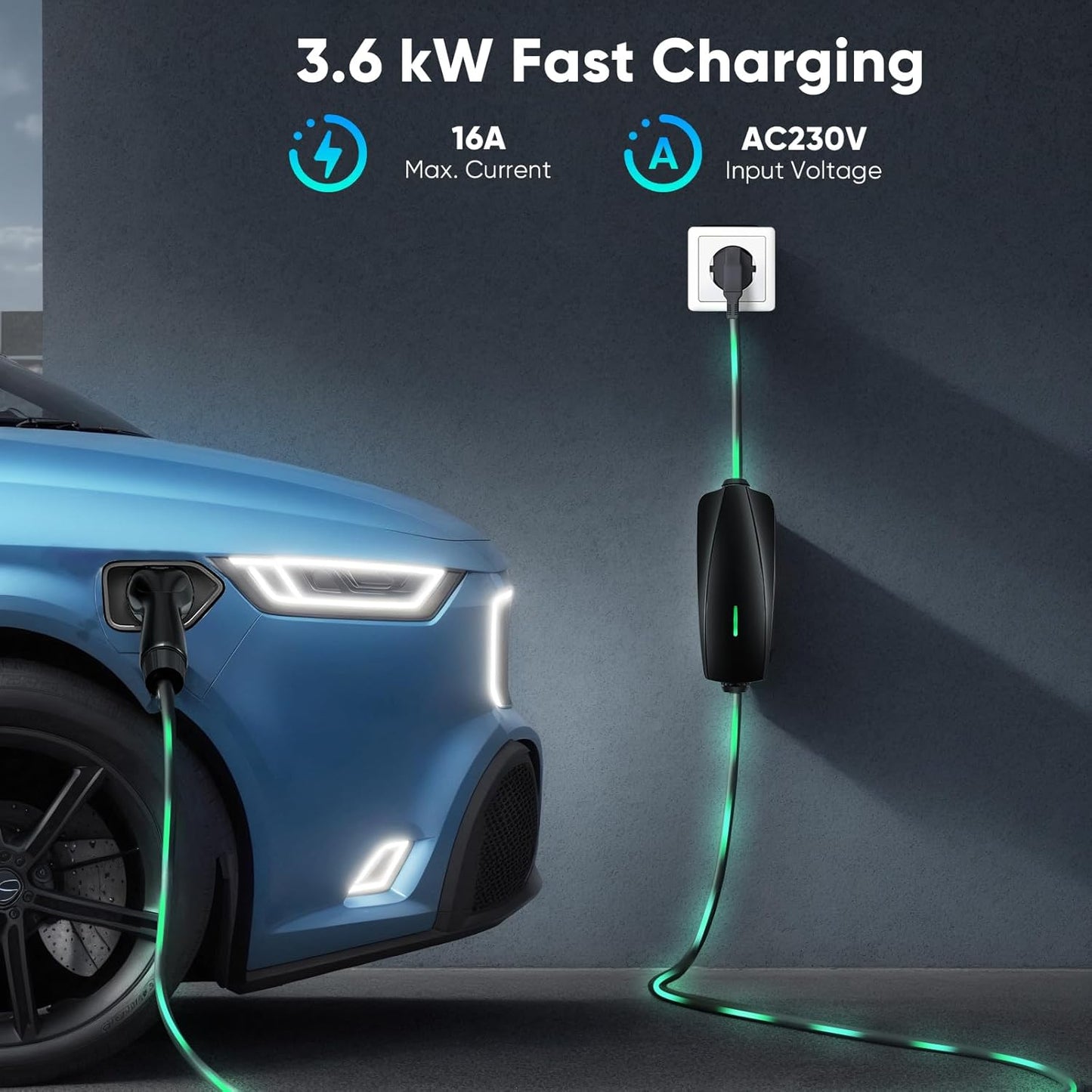 Evjuicion Ladegerät für Elektroauto, App, 6m, Schuko, 6-16AEV Ladegerät Typ 2
