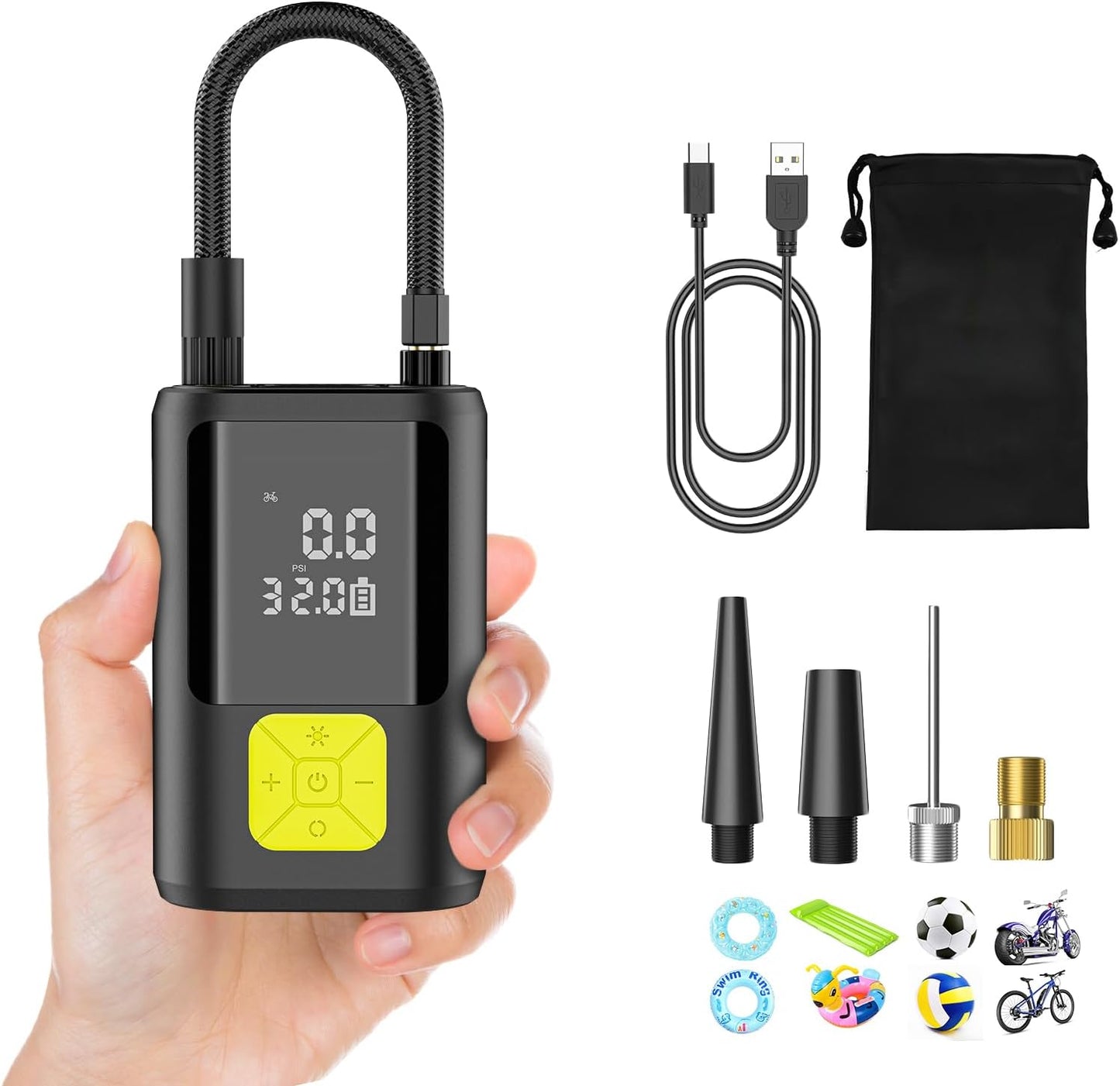 EVARYOO 150PSI Mini Elektrische Luftpumpe mit 6000mAh Akku Tragbarer Luftkompressor