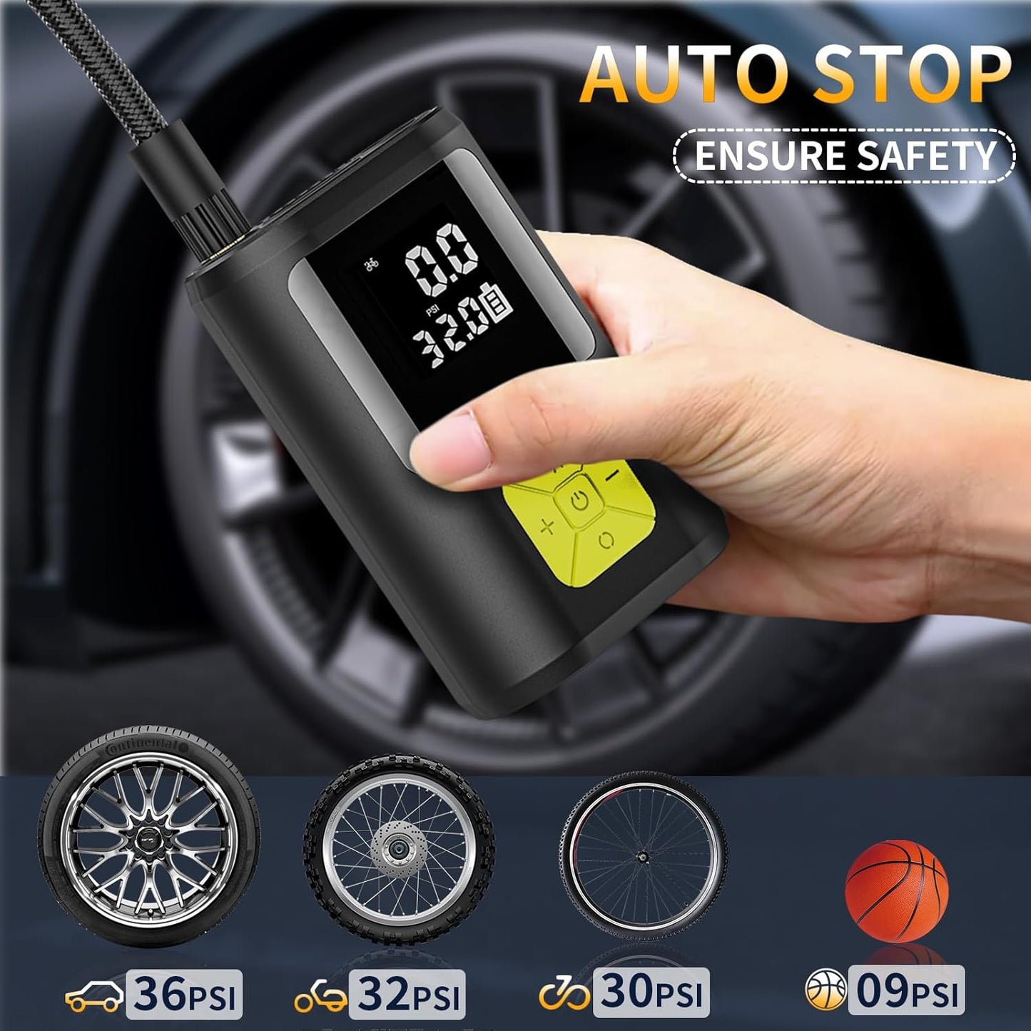 EVARYOO 150PSI Mini Elektrische Luftpumpe mit 6000mAh Akku Tragbarer Luftkompressor