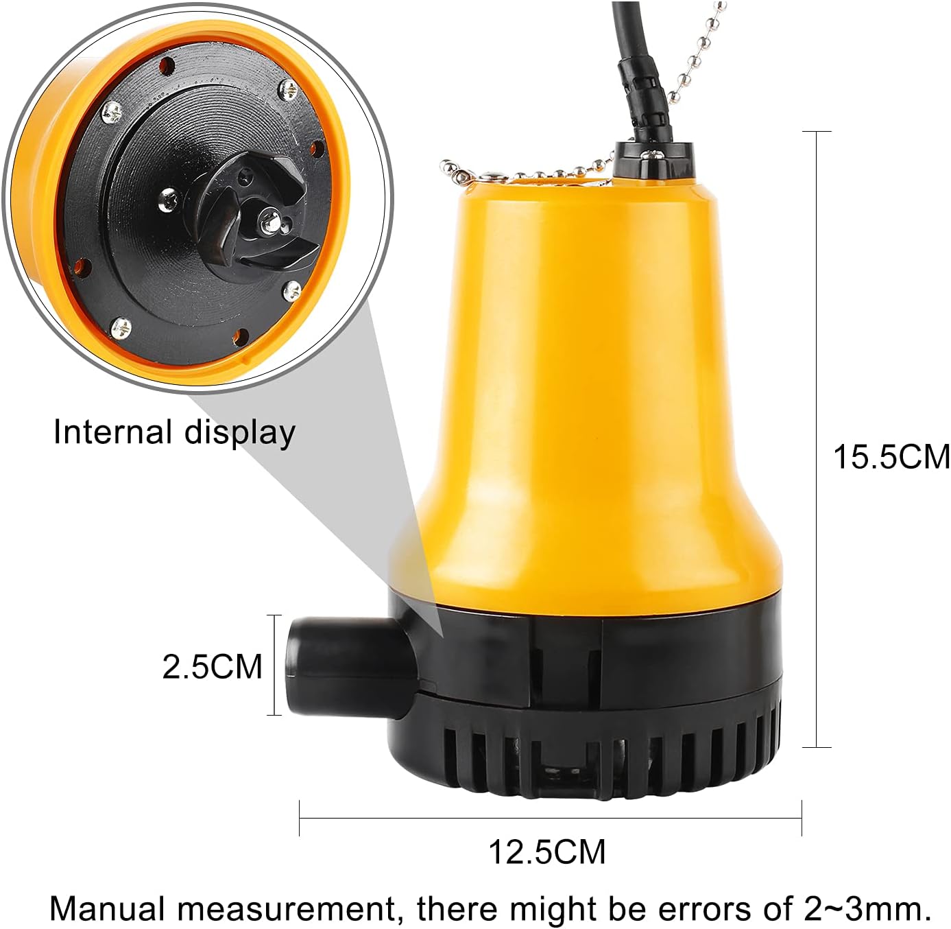 Everfarel Tauchpumpe Wasserpumpe DC 12V 60W 3600L/H pour bateau Teich avec câble de 1,3 m (Orange)