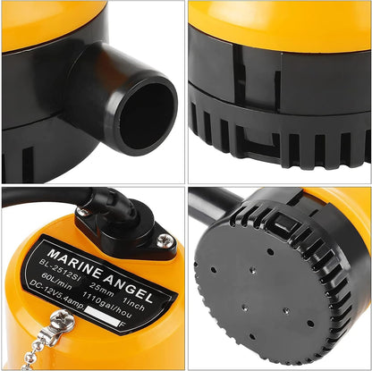 Everfarel Tauchpumpe Wasserpumpe DC 12V 60W 3600L/H pour bateau Teich avec câble de 1,3 m (Orange)