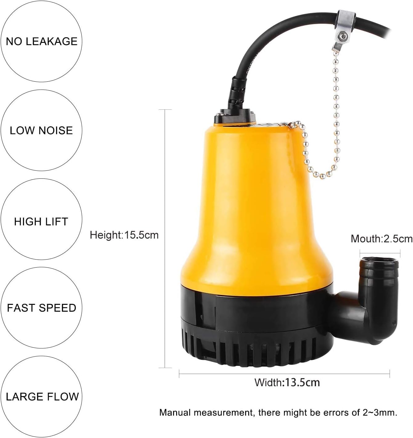 Everfarel Tauchpumpe Wasserpumpe DC 12V 60W 3600L/H pour bateau Teich avec câble de 1,3 m (Orange)