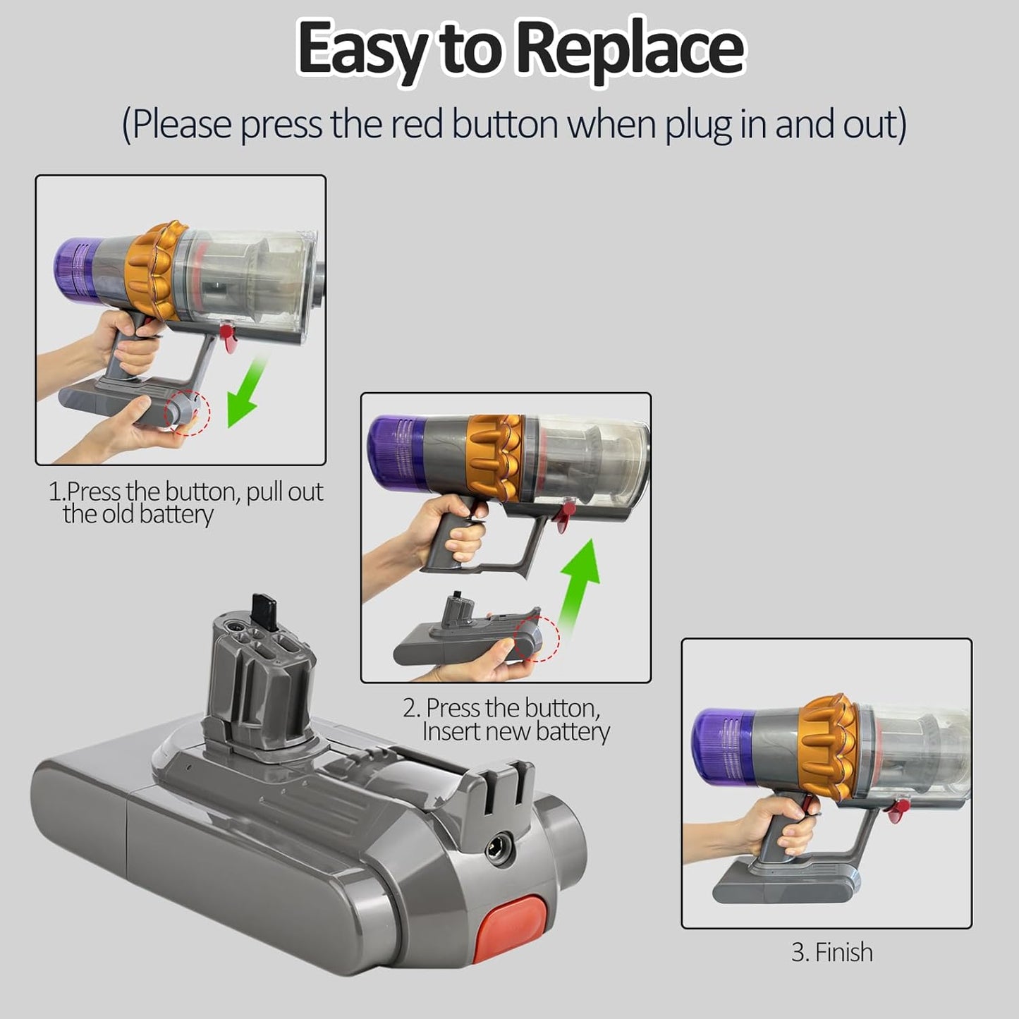 Kit de remplacement de batterie EVARY 8,0 Ah pour Dyson V11 Click-in Battery et filtre