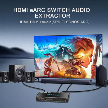 ROFAVEZCO 4K@120Hz HDMI 2.1 eARC Audio Extractor 2 in 1 Out HDMI Switch