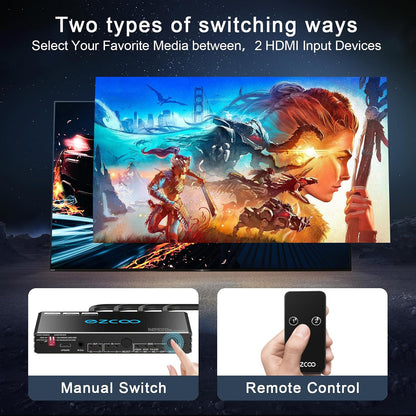 Ezcoo  4K@120Hz HDMI 2.1 eARC Audio Extractor 2 in 1 Out HDMI Switch