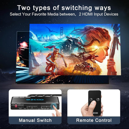ROFAVEZCO 4K@120Hz HDMI 2.1 eARC Audio Extractor 2 in 1 Out HDMI Switch