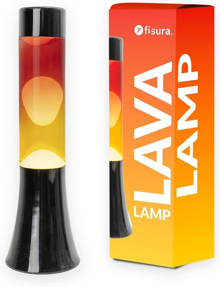 Fisura  Mehrfarbige Lavalampe mit Farbverlauf. 30 cm große  mit schwarzem Sockel und Glas