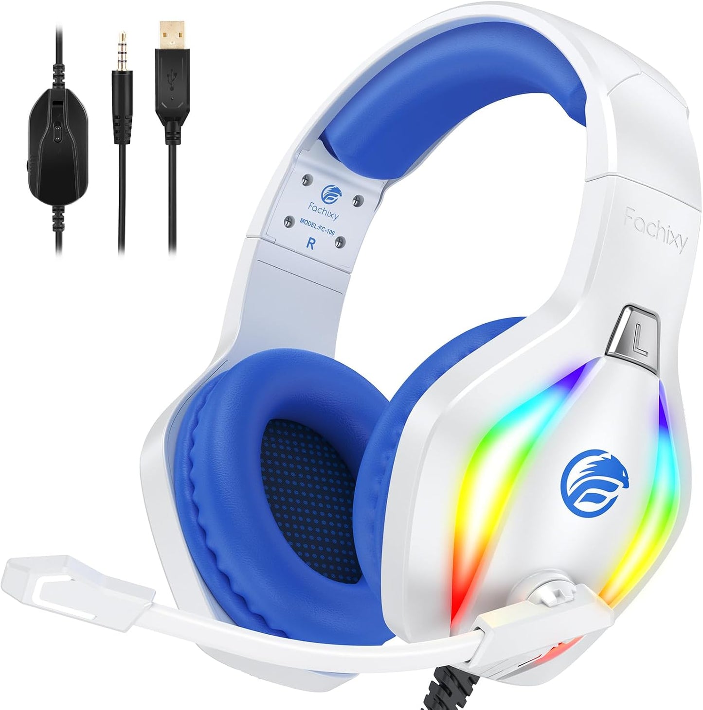 Fachixy  FC100 Gaming Headset für PS4/PS5/PC/Xbox/Nintendo Switch, PS4 Kopfhörer mit Kabel und RGB Licht