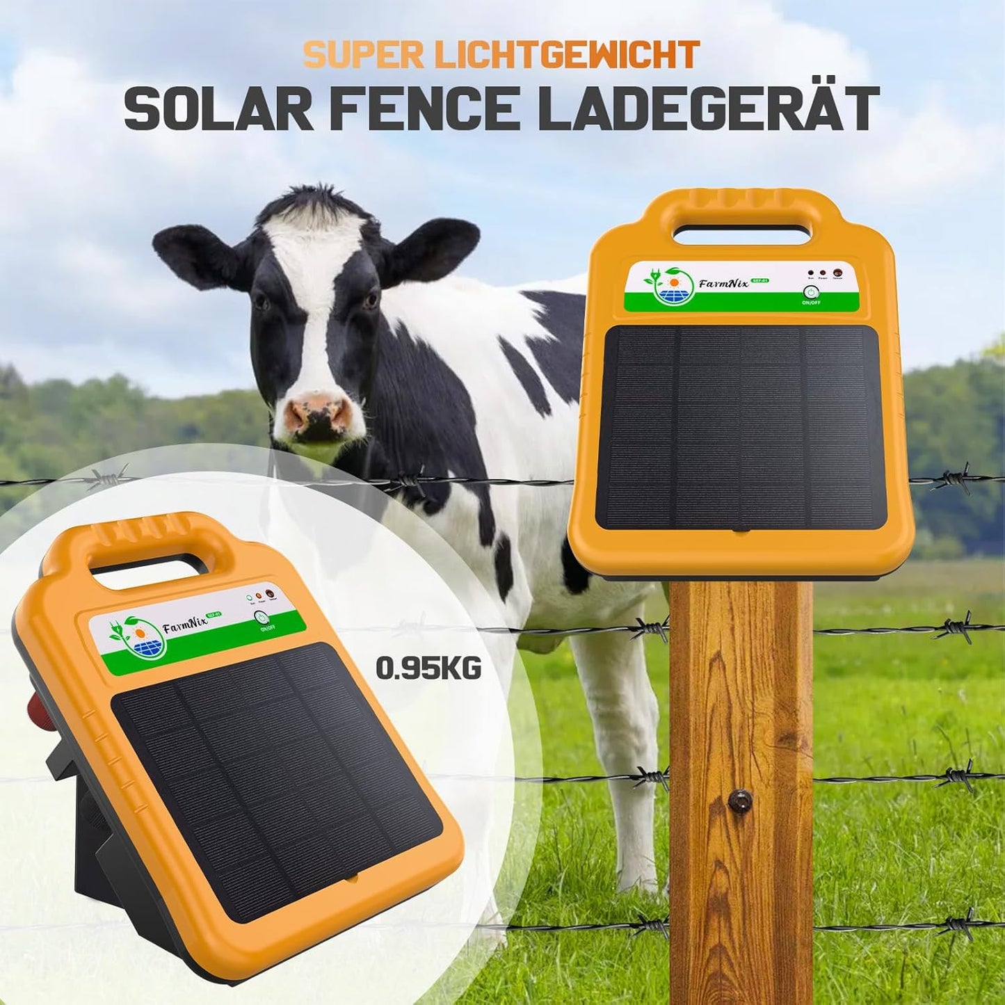 Solar Weidezaungerät für 16 KM Reichweite, 0,2J/8KV Elektrischer Zaunladegerät,
