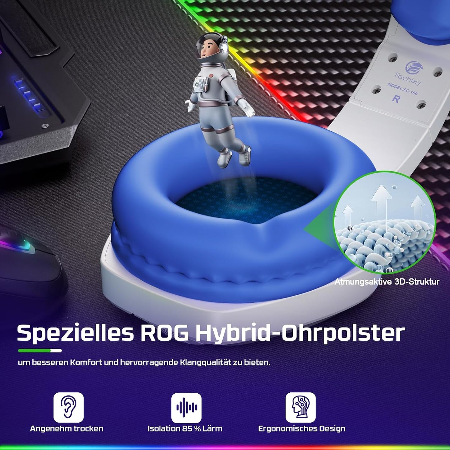 Fachixy  FC100 Gaming Headset für PS4/PS5/PC/Xbox/Nintendo Switch, PS4 Kopfhörer mit Kabel und RGB Licht