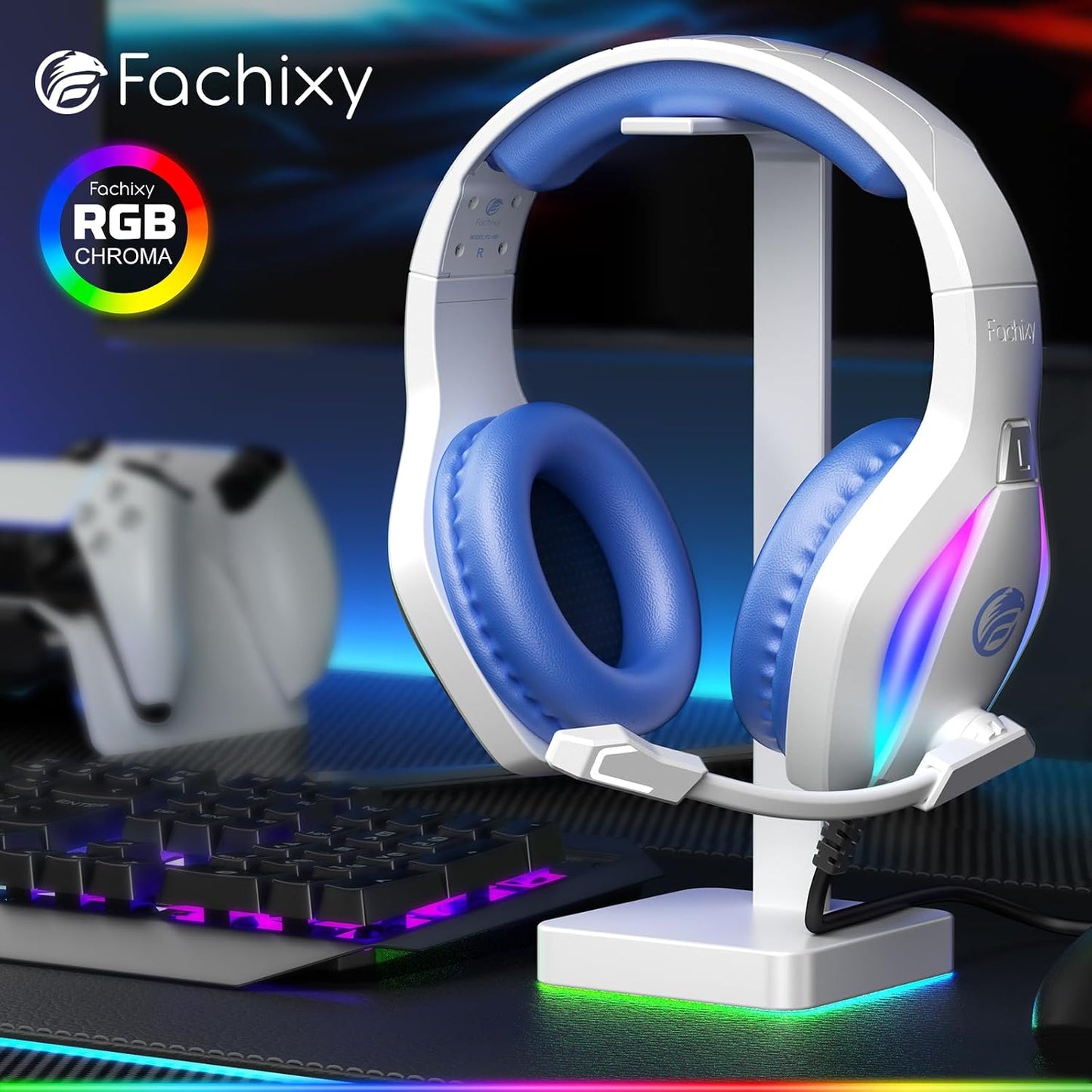 Fachixy  FC100 Gaming Headset für PS4/PS5/PC/Xbox/Nintendo Switch, PS4 Kopfhörer mit Kabel und RGB Licht