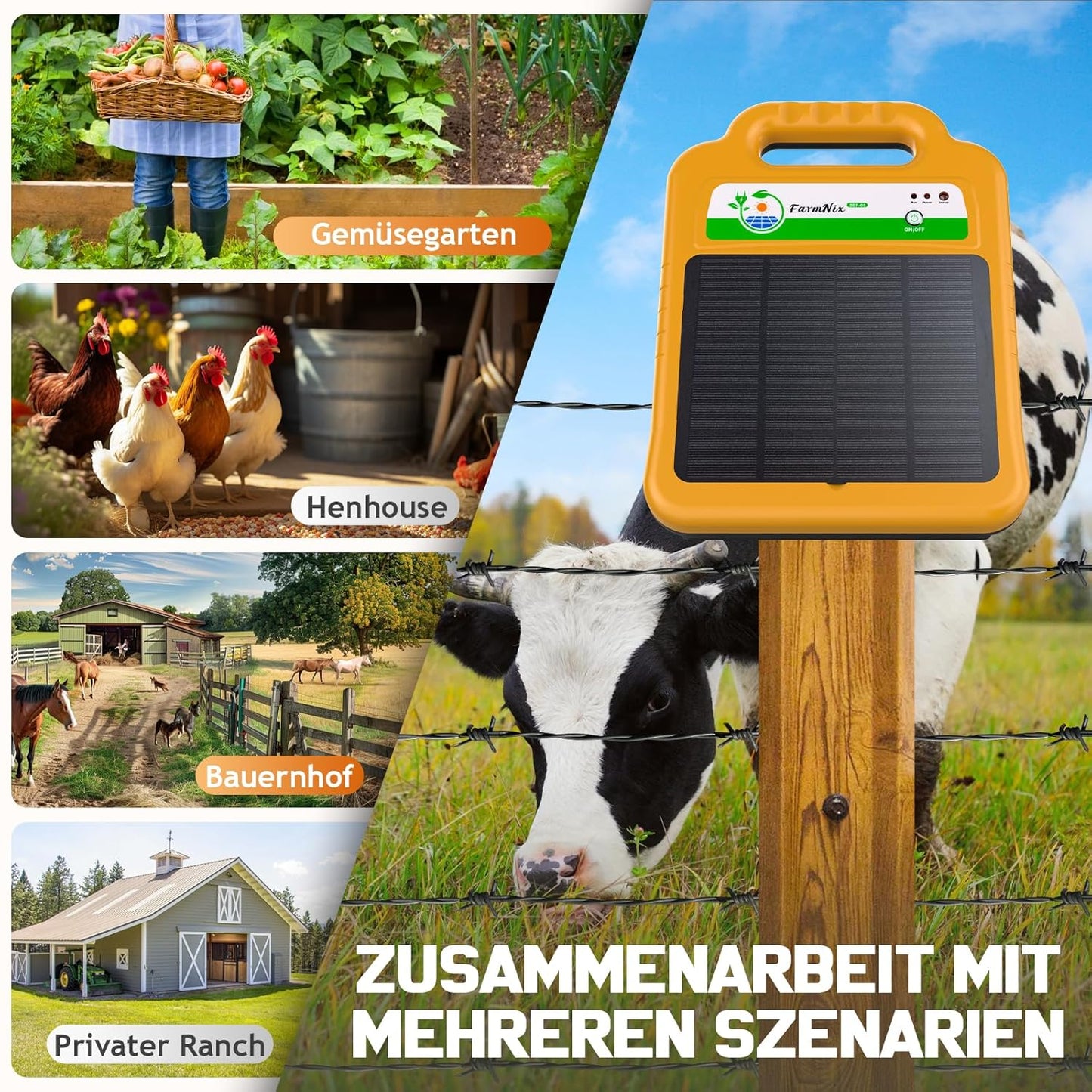 Solar Weidezaungerät für 16 KM Reichweite, 0,2J/8KV Elektrischer Zaunladegerät,