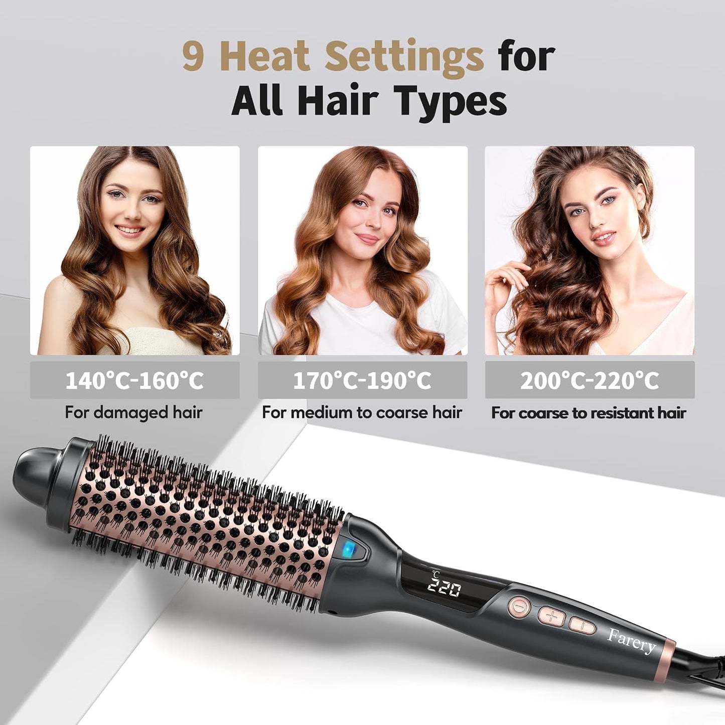 Farery Thermobürste, Thermal Brush, 38mm, Keramik-Turmalin-Ionen-Lockenstabbürste