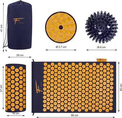 Fitem Akupressur-Set Akupressurmatte Kissen Tasche Massageball (blau-orange)