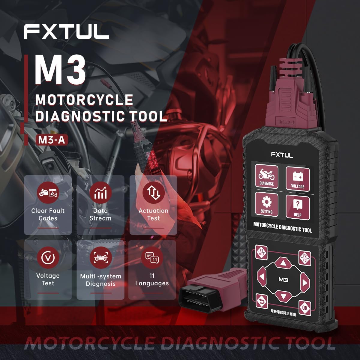 FXTUL M3 Motorrad Diagnosegerät OBD2 Scanner Codeleser für Honda Yamaha Kawasaki 