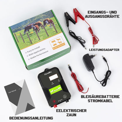 12V Weidezaungerät mit LED Anzeige, 2J Wasserdicht Elektrischer Weidezaun für 15 KM