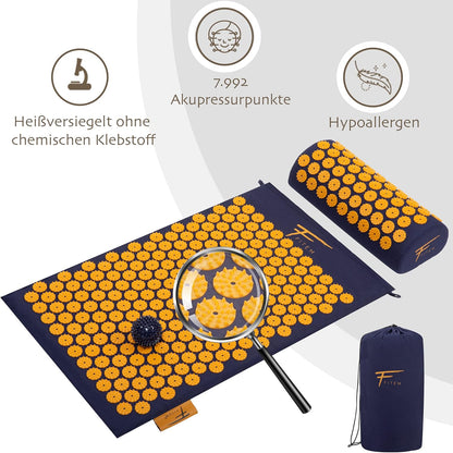 Fitem Akupressur-Set Akupressurmatte Kissen Tasche Massageball (blau-orange)