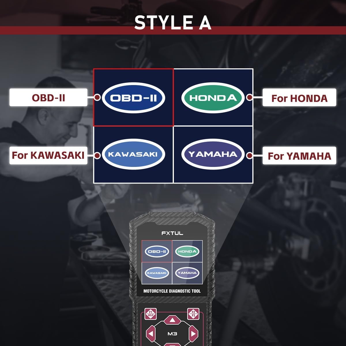 FXTUL M3 Motorrad Diagnosegerät OBD2 Scanner Codeleser für Honda Yamaha Kawasaki 