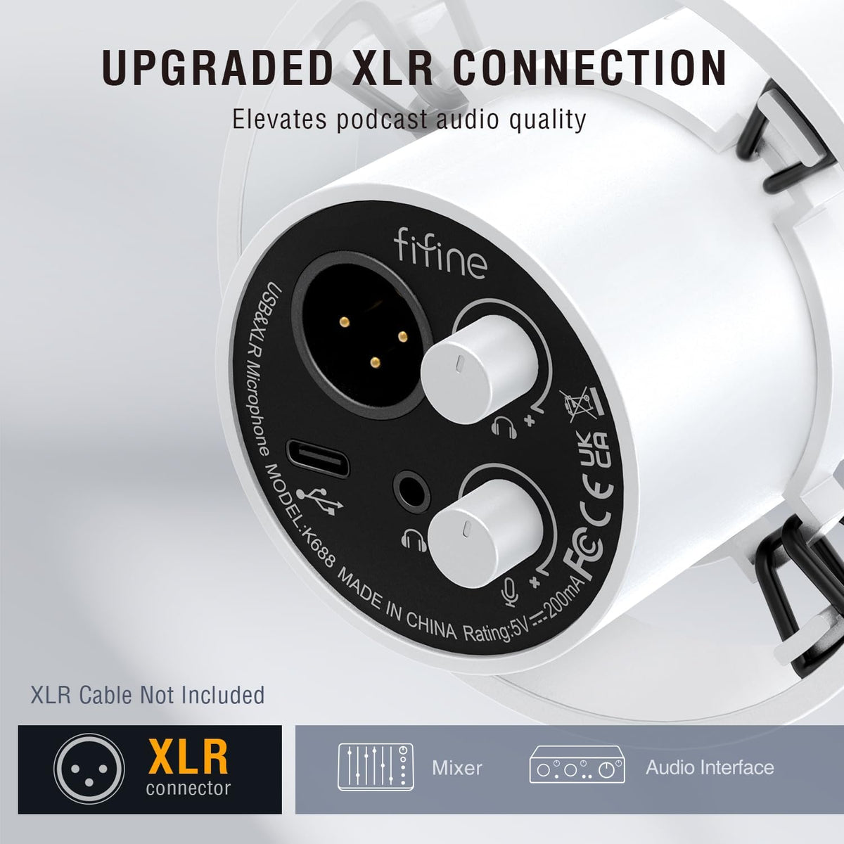 FIFINEK688  Studio XLR Dynamisches Mikrofon, USB PC Podcast Mikrofon Weiß