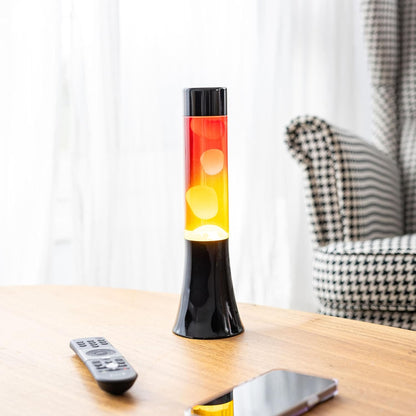 Fisura  Mehrfarbige Lavalampe mit Farbverlauf. 30 cm große  mit schwarzem Sockel und Glas