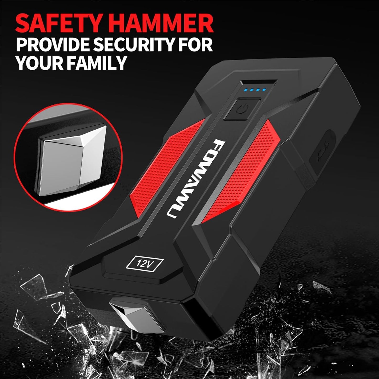 FOWAWU Auto Starthilfe 12 V Powerbank 4000 A 24800 mAh, Booster LED