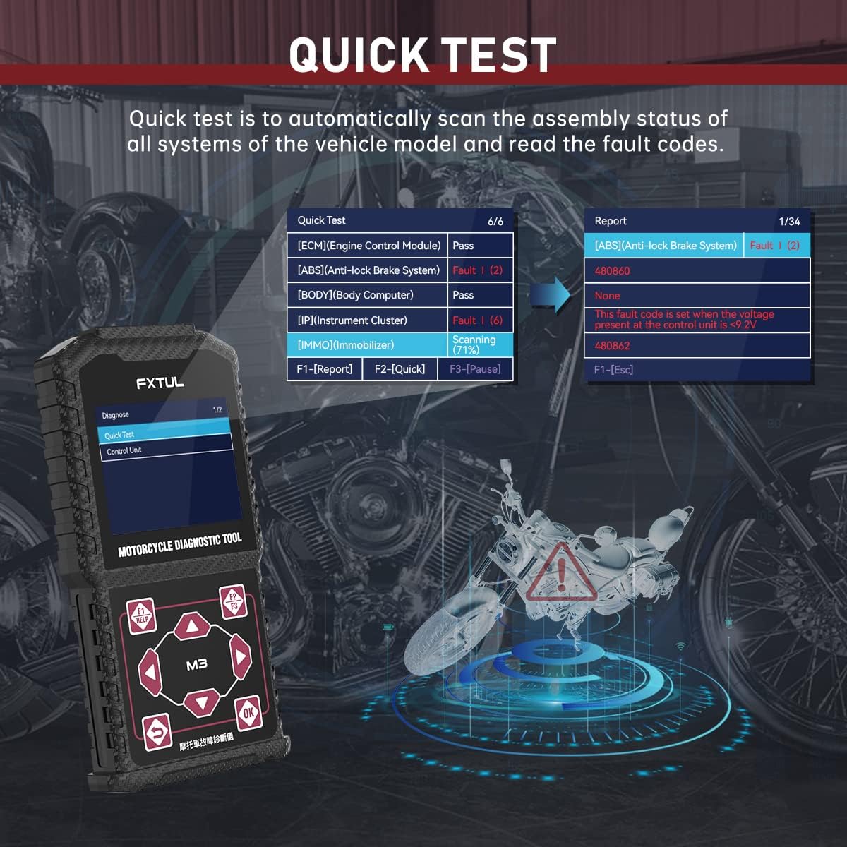 FXTUL M3 Motorrad Diagnosegerät OBD2 Scanner Codeleser für Honda Yamaha Kawasaki 