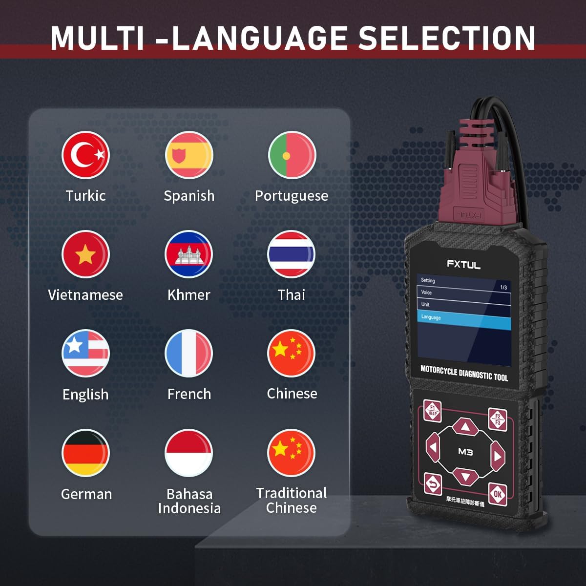 FXTUL M3 Motorrad Diagnosegerät OBD2 Scanner Codeleser für Honda Yamaha Kawasaki 