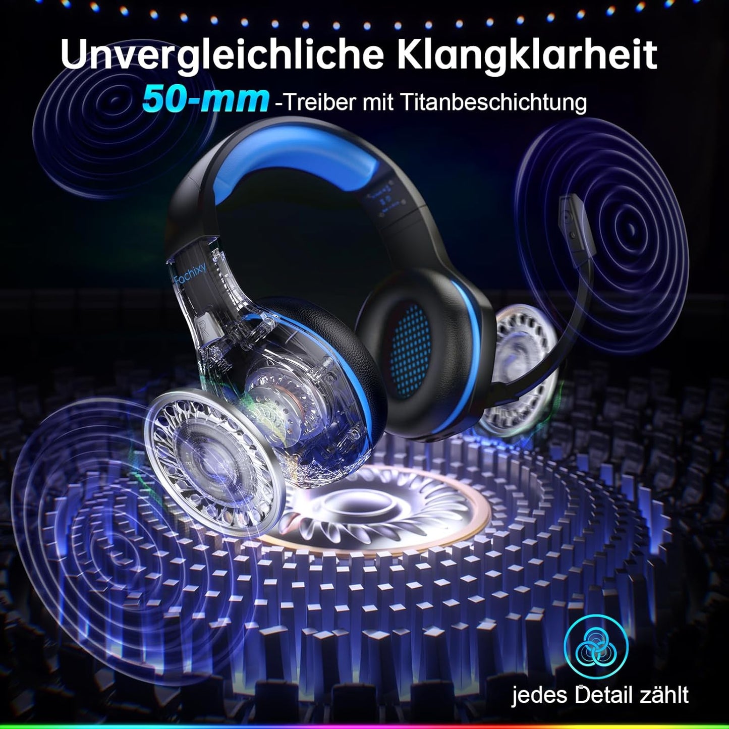 Fachixy FC100 Headset mit Mikrofon, 2,4G Wireless Gaming Headset für PS5,PS4, PC..