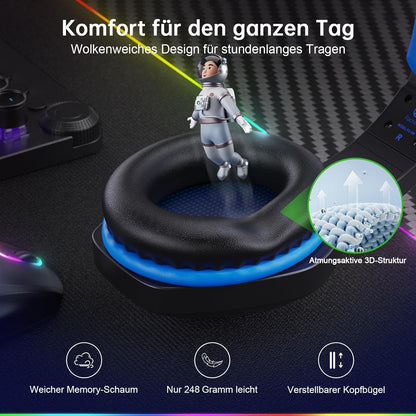 Fachixy FC100 Headset mit Mikrofon, 2,4G Wireless Gaming Headset für PS5,PS4, PC..