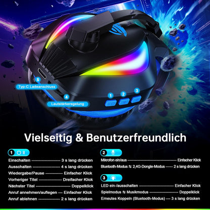 Fachixy FC100 Headset mit Mikrofon, 2,4G Wireless Gaming Headset für PS5,PS4, PC..