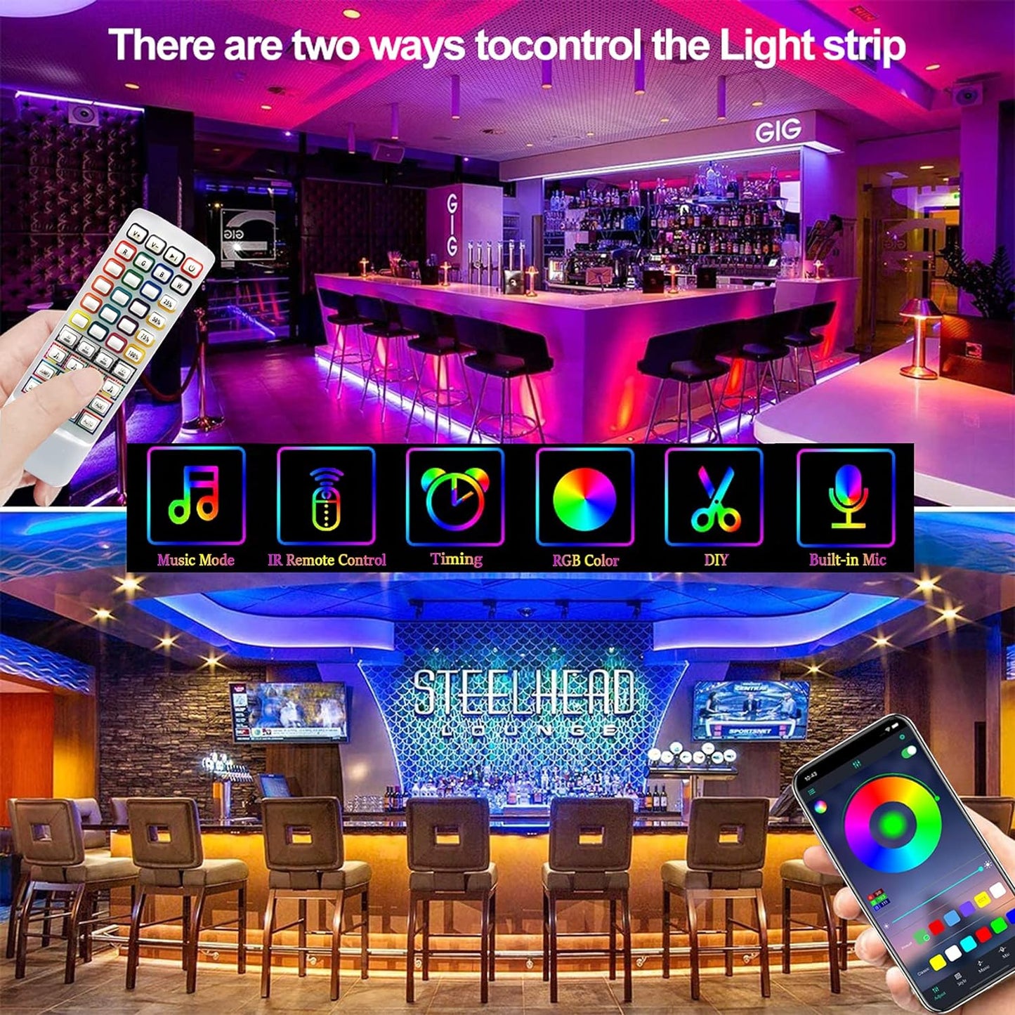 FANYSTD LED-Streifen, 15 m, LED-Streifen, Bluetooth, RGB-Farbwechsel, LED-Lichterkette, 15 m, App-steuerbar, 16 Millionen Farben, Fernbedienung, Synchronisierung mit Musik