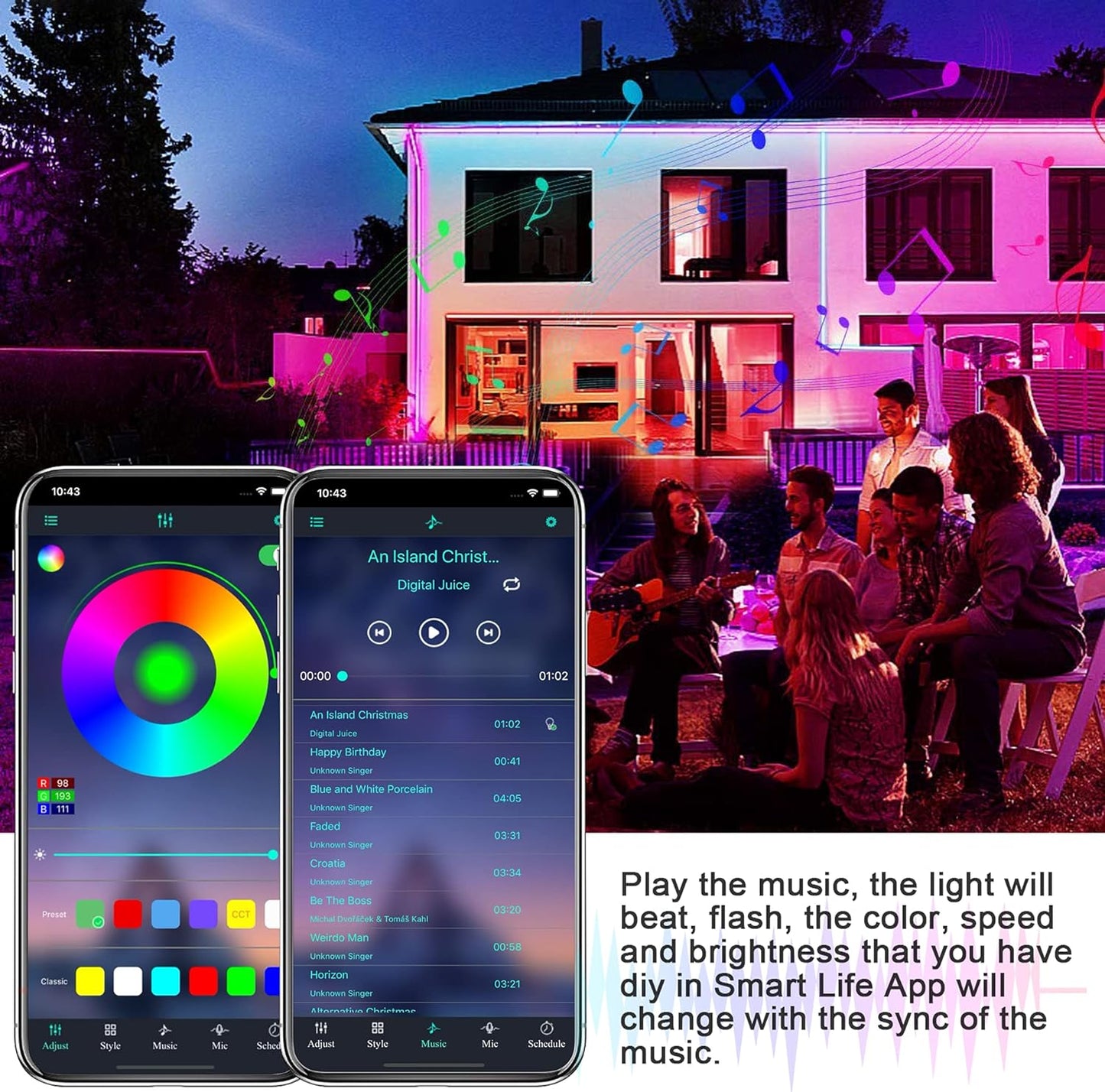 FANYSTD LED-Streifen, 15 m, LED-Streifen, Bluetooth, RGB-Farbwechsel, LED-Lichterkette, 15 m, App-steuerbar, 16 Millionen Farben, Fernbedienung, Synchronisierung mit Musik