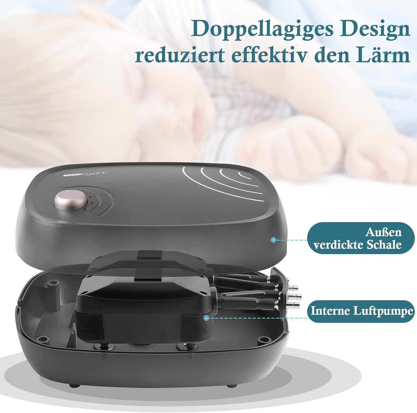FEDOUR 10W leistungsstarke Aquarium-Luftpumpe,4-Ausgänge 1200L/H