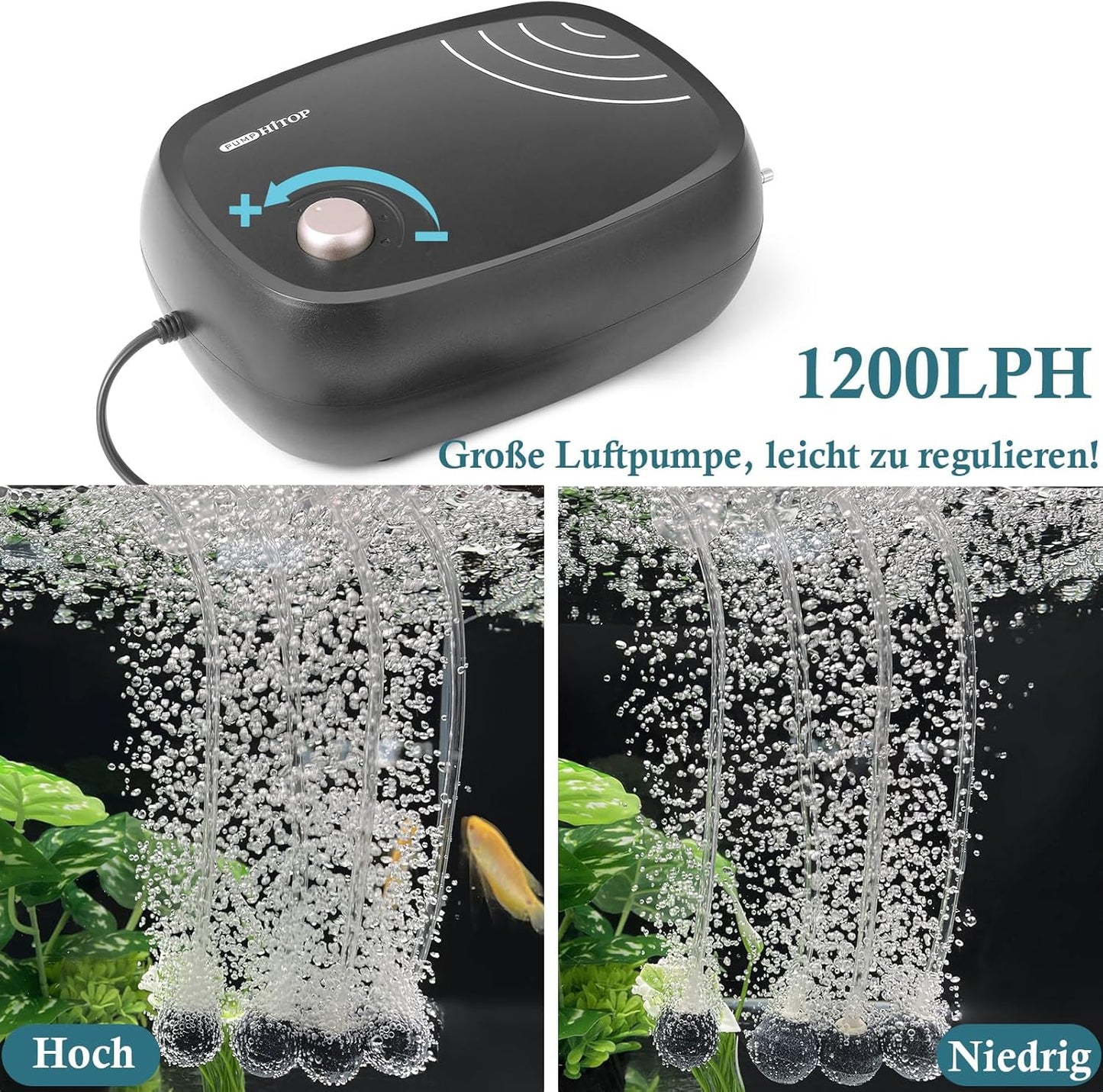 FEDOUR 10W leistungsstarke Aquarium-Luftpumpe,4-Ausgänge 1200L/H