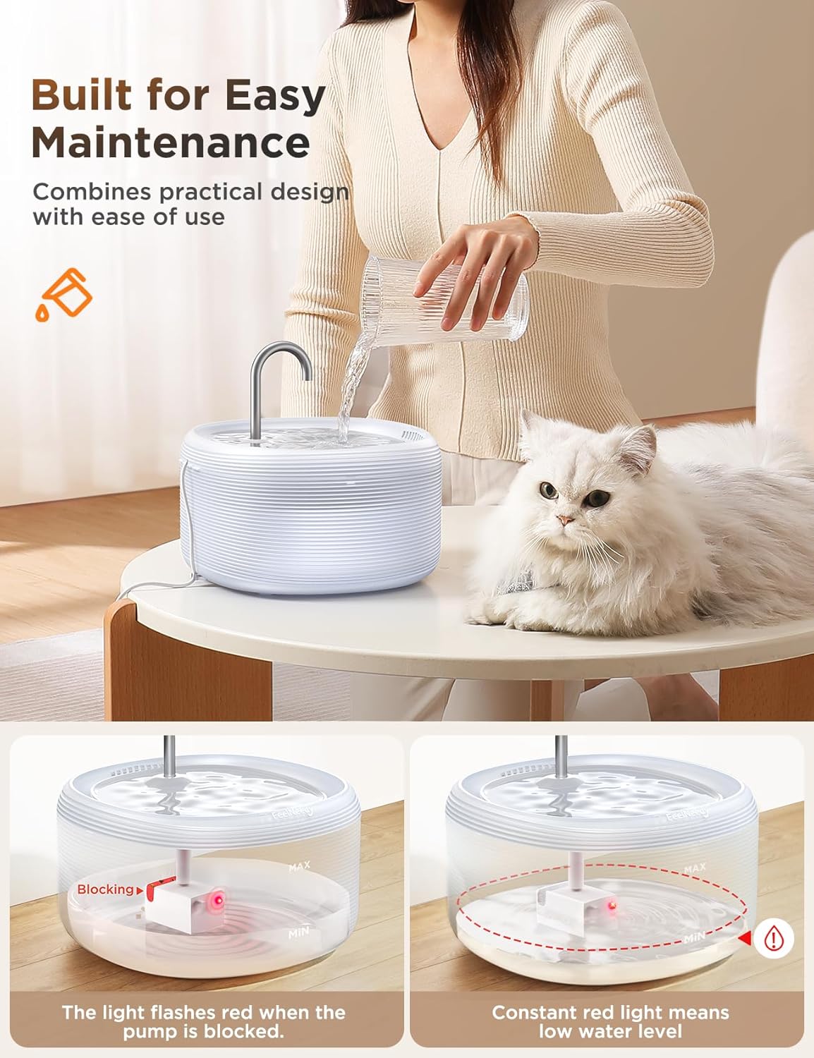 FEELNEEDY Katzenbrunnen für Katzen 3,2L Trinkbrunnen,Wasserautomat Weiß