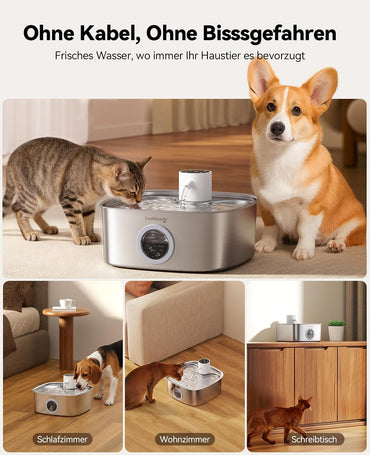 FEELNEEDY 8L Katzenbrunnen Kabellos mit 3 Filters 5000mAh Trinkbrunnen für Hunde, Katzen