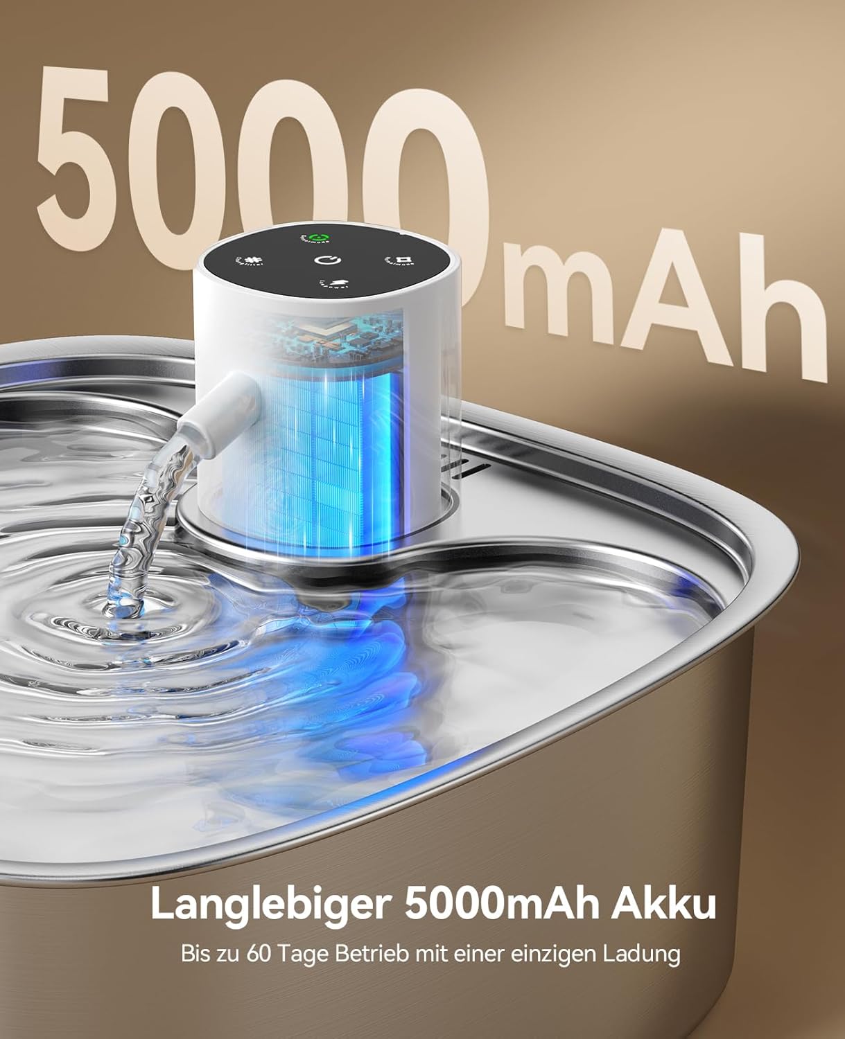 FEELNEEDY 8L Katzenbrunnen Kabellos mit 3 Filters 5000mAh Trinkbrunnen für Hunde, Katzen