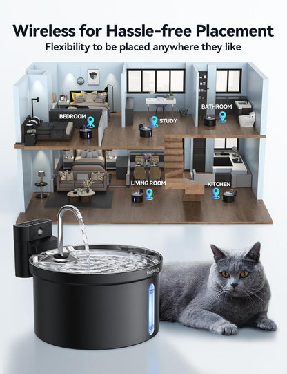 FEELNEEDY  Smart Katzenbrunnen 3,5 l  4000 mAh mit 3 filter Schwarz