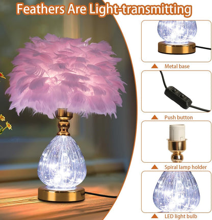 Federlampe- Led Tischlampe Nachttischlampen mit 3 Farben Dimmbare
