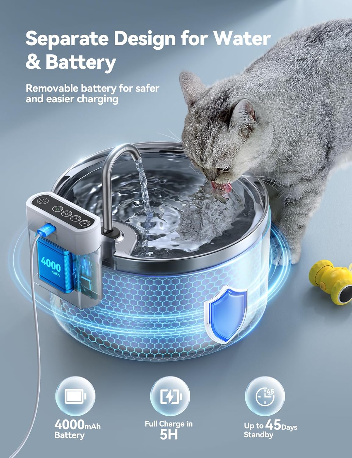 FEELNEEDY 3,5L Katzenbrunnen Edelstahl Kabellos mit Sensor, 4000mAh,mit 3 Filter