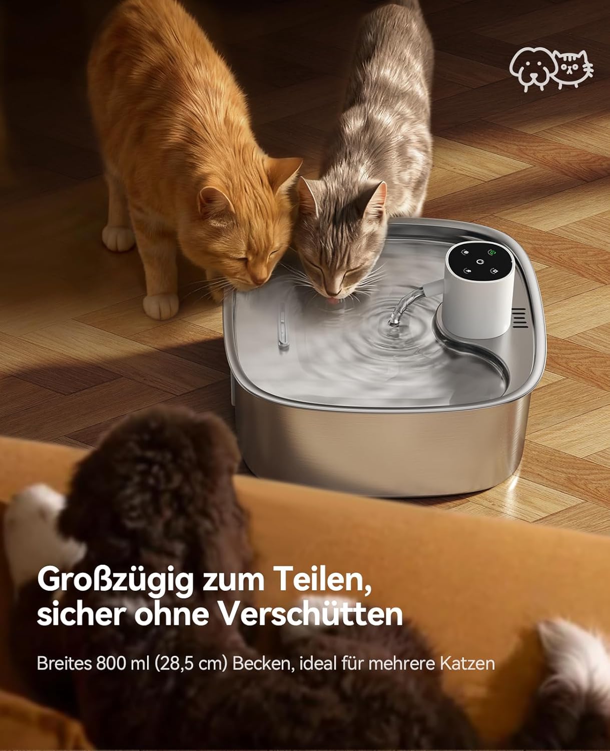 FEELNEEDY 8L Katzenbrunnen Kabellos mit 3 Filters 5000mAh Trinkbrunnen für Hunde, Katzen