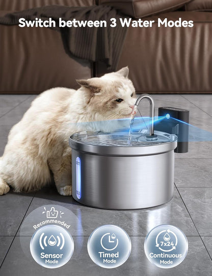 FEELNEEDY 3,5L Katzenbrunnen Edelstahl Kabellos mit Sensor, 4000mAh,mit 3 Filter