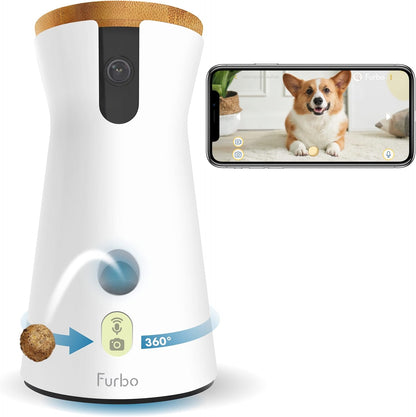 Furbo 360° Hundekamera Haustierkamera mit App, Rotierende 360° Sicht, Farbnachtsicht, Tracking, Leckerliwurf, Bell-Alarm