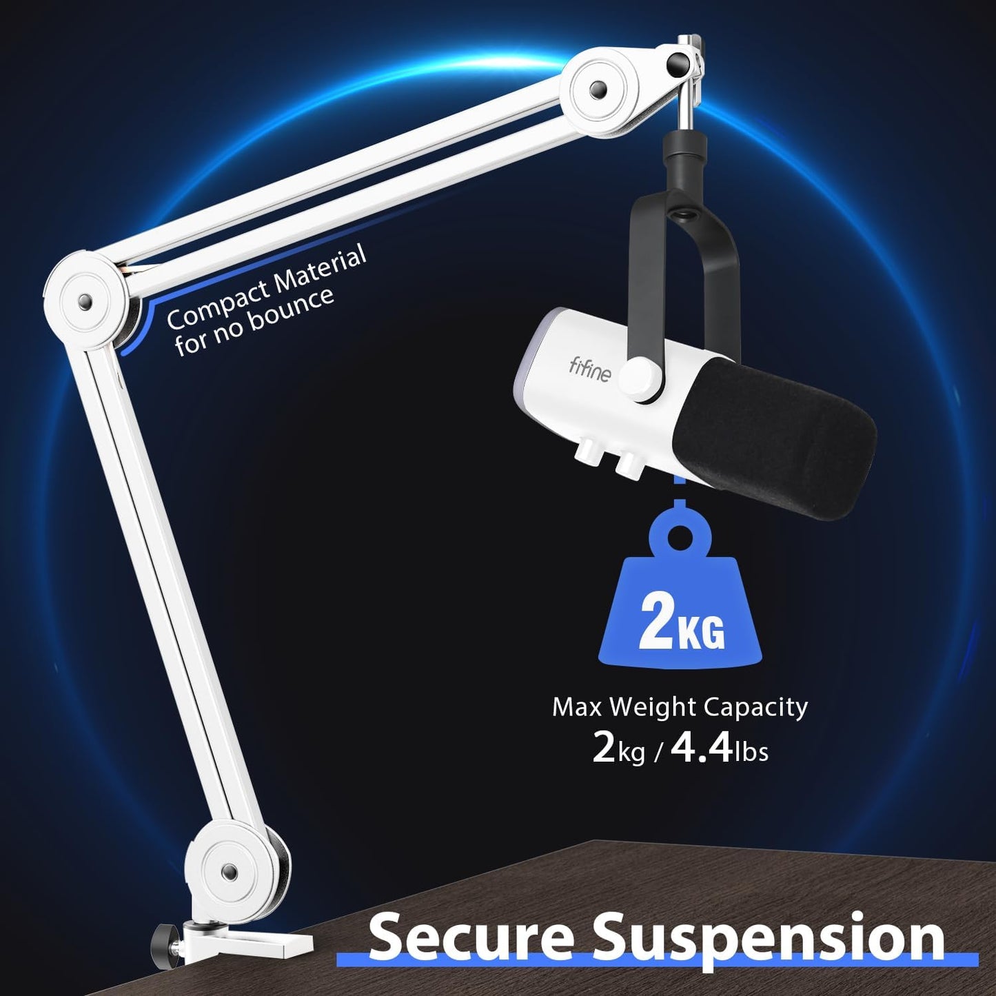 FIFINE Mikrofon Arm, Einstellbarer Mikrofon Ständer, 3/8" bis 5/8" Adapter, Mikrofonclip, DREI Kabelbinder