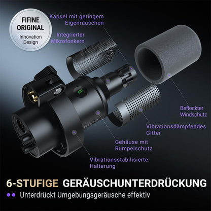 FIFINE K688CT Dynamic Podcast Mikrofon-Set USB/XLR-Mikrofon mit Armmikrofon,Stummschalter