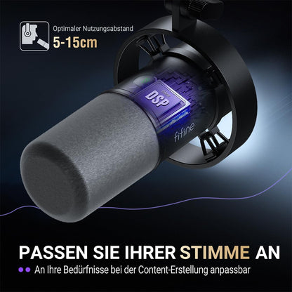 FIFINE K688CT Dynamic Podcast Mikrofon-Set USB/XLR-Mikrofon mit Armmikrofon,Stummschalter
