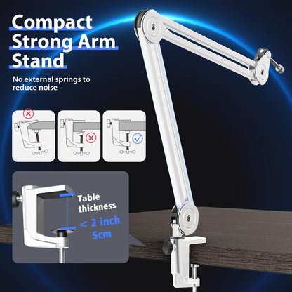 FIFINE Mikrofon Arm, Einstellbarer Mikrofon Ständer, 3/8" bis 5/8" Adapter, Mikrofonclip, DREI Kabelbinder